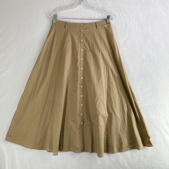 Lauren Ralph Lauren Button Front Pintuck Hem A-Line Flare Skirt Size 10P Tan - Picture 7 of 9